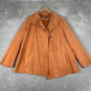 Eileen Fisher Jacket Women Large Orange Goat Suede Blazer Minimalist Swing Coat